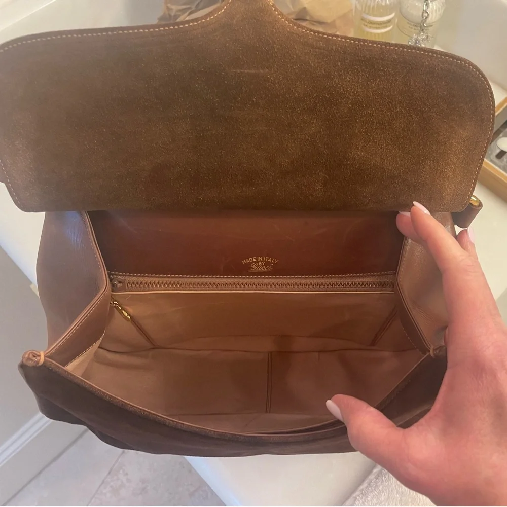 ❌SOLD❌ Authentic Gucci Bolso de hombro Brown Suede and Bamboo Vintage Bag - Picture 9 of 14
